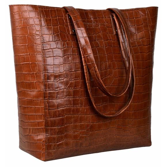 Ava, Croco Print Cognac Premium Leather Tote/Top Handle Shoulder Bag >:) - Picture 1 of 5